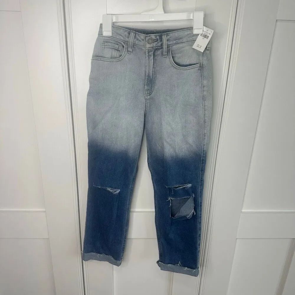 NWT Hollister Size 0 Ultra High-Rise Vintage Straight Ombré Faded Denim Jeans St